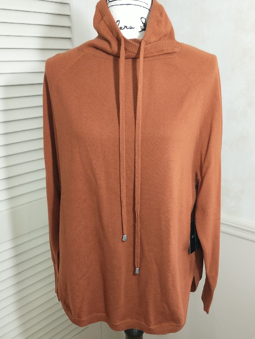 NWT Cynthia Rowley 100% Extra Fine Merino Wool Deep Pumpkin Colored Cowl Sweater - Picture 2 of 10